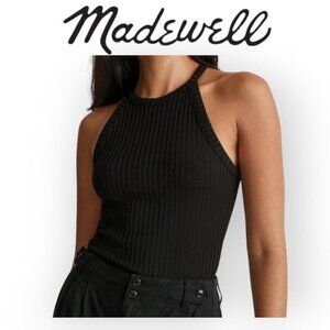 Madewell Sleeveless Black Ribbed Crewneck Tank XS NWT Fitted Cropped Top